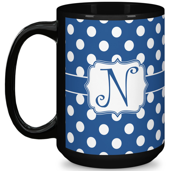 Custom Polka Dots 15 Oz Coffee Mug - Black (Personalized)