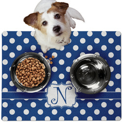 Polka Dots Dog Food Mat - Medium w/ Initial