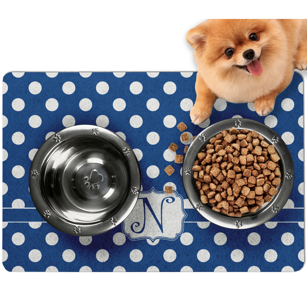 Custom Polka Dots Dog Food Mat - Small w/ Initial