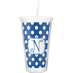 Polka Dots Double Wall Tumbler with Straw (Personalized)