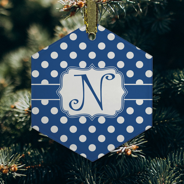 Polka Dots Frosted Glass Ornament - Hexagon (Lifestyle)