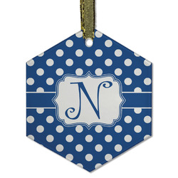 Polka Dots Flat Glass Ornament - Hexagon w/ Initial