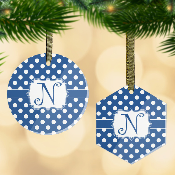 Custom Polka Dots Flat Glass Ornament w/ Initial