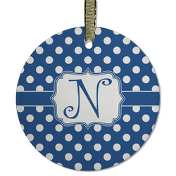 Polka Dots Flat Glass Ornament - Round w/ Initial