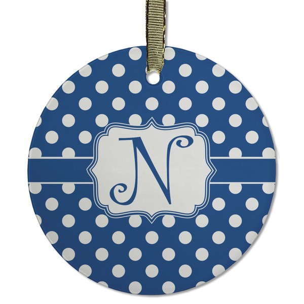 Custom Polka Dots Flat Glass Ornament - Round w/ Initial
