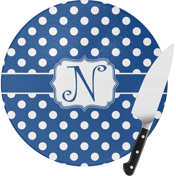 Custom Polka Dots Round Glass Cutting Board (Personalized)