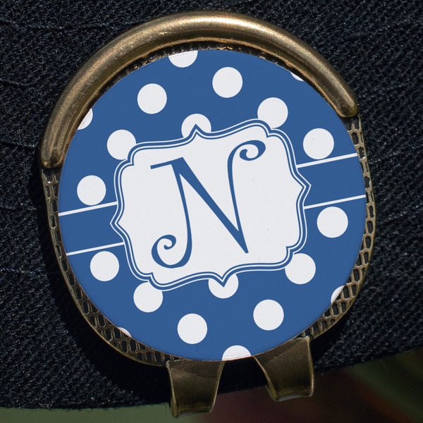 Polka Dots Golf Ball Marker Hat Clip - Gold - Close Up