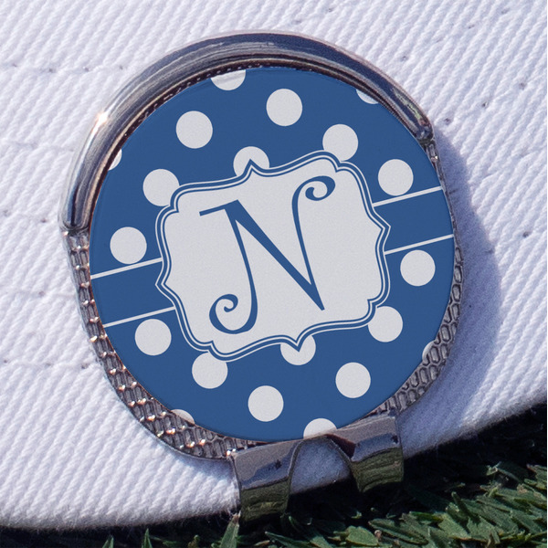 Polka Dots Golf Ball Marker Hat Clip - Silver - Front