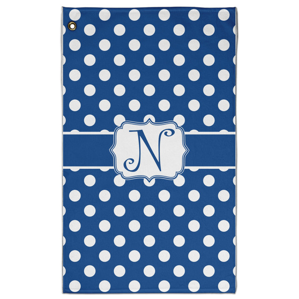 Custom Polka Dots Golf Towel - Poly-Cotton Blend - Large w/ Initial