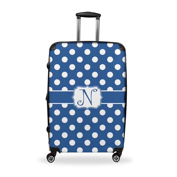 Custom Polka Dots Suitcase - 28" Large - Checked w/ Initial