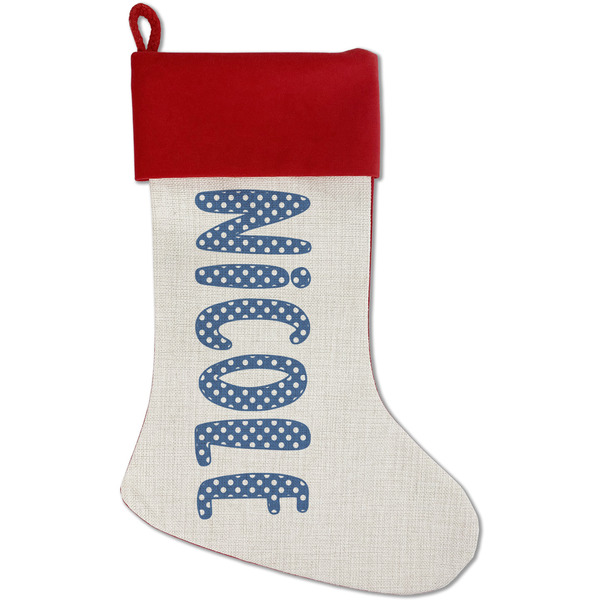 Custom Polka Dots Red Linen Stocking (Personalized)
