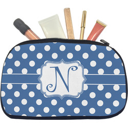 Polka Dots Makeup / Cosmetic Bag - Medium w/ Initial