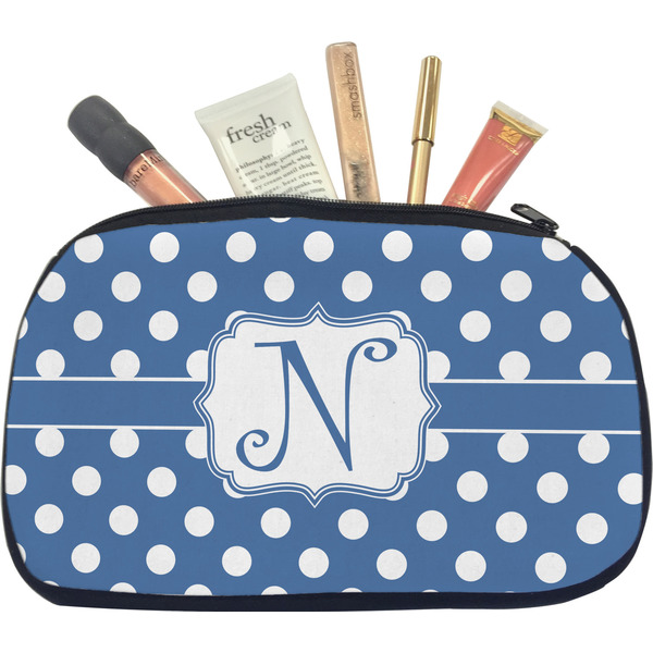 Custom Polka Dots Makeup / Cosmetic Bag - Medium w/ Initial