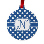 Polka Dots Metal Ball Ornament - Double Sided w/ Initial