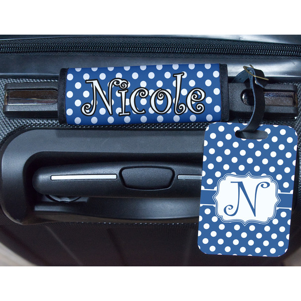 Polka Dots Metal Luggage Tag & Handle Wrap - In Context