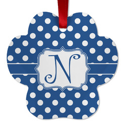 Polka Dots Metal Paw Ornament - Double Sided w/ Initial