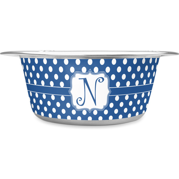 Custom Polka Dots Stainless Steel Dog Bowl - Large (Personalized)