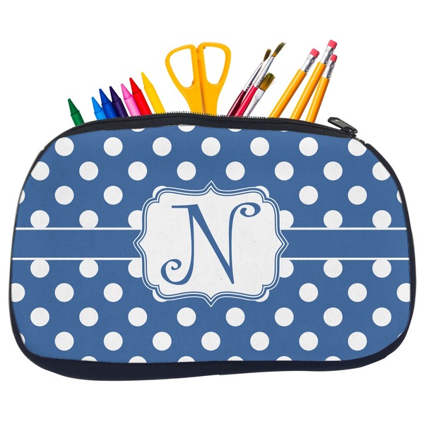 Custom Polka Dots Neoprene Pencil Case - Medium w/ Initial