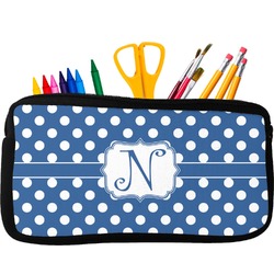Polka Dots Neoprene Pencil Case - Small w/ Initial