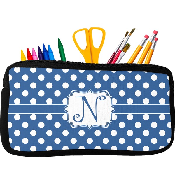 Custom Polka Dots Neoprene Pencil Case - Small w/ Initial