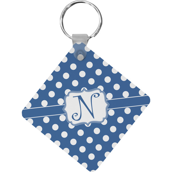 Custom Polka Dots Diamond Plastic Keychain w/ Initial