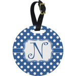 Polka Dots Plastic Luggage Tag - Round (Personalized)