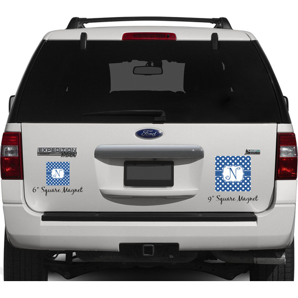 Polka Dots Personalized Square Car Magnets on Ford Explorer