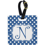 Polka Dots Plastic Luggage Tag - Square w/ Initial