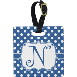 Polka Dots Plastic Luggage Tag - Square w/ Initial