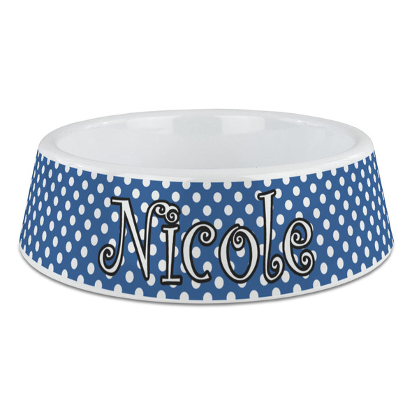Custom Polka Dots Plastic Dog Bowl - Large (Personalized)