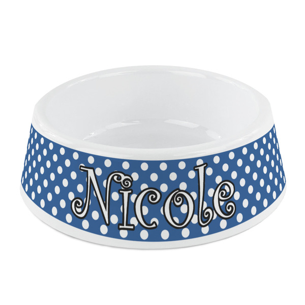 Custom Polka Dots Plastic Dog Bowl - Small (Personalized)