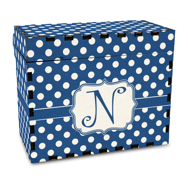 Custom Polka Dots Wood Recipe Box - Full Color Print (Personalized)