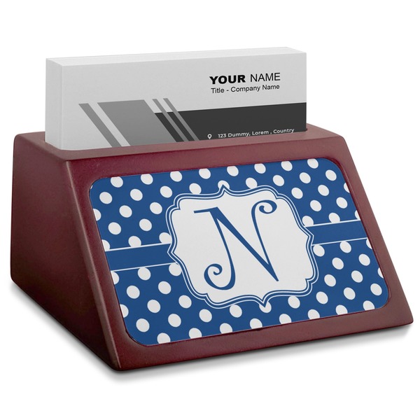 Custom Polka Dots Red Mahogany Business Card Holder (Personalized)