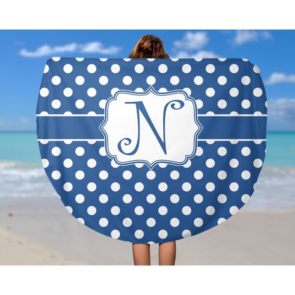 Polka Dots Round Beach Towel - In Use