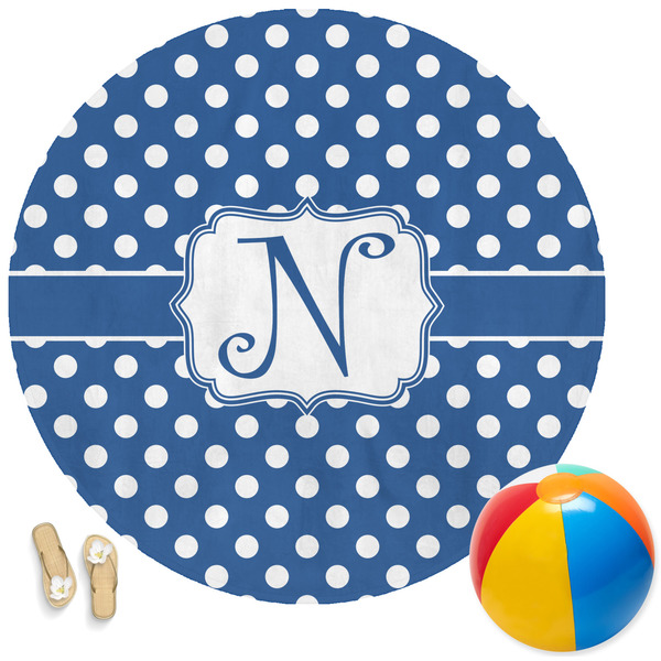 Custom Polka Dots Round Beach Towel (Personalized)