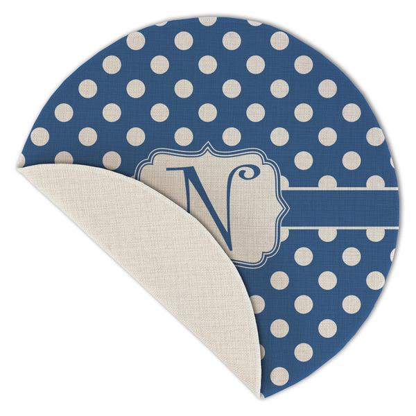 Polka Dots Round Linen Placemats - Front (folded corner single sided)