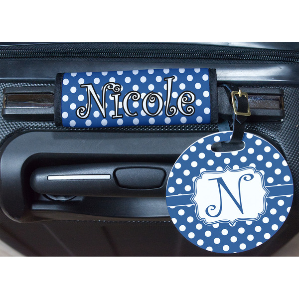 Polka Dots Round Luggage Tag & Handle Wrap - In Context