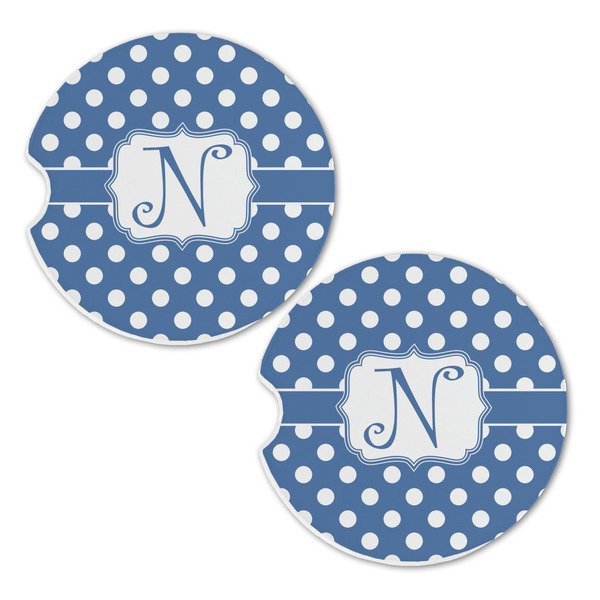 Polka Dots Sandstone Car Coasters - Set of 2