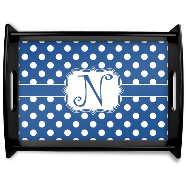 Custom Polka Dots Black Wooden Tray - Large (Personalized)