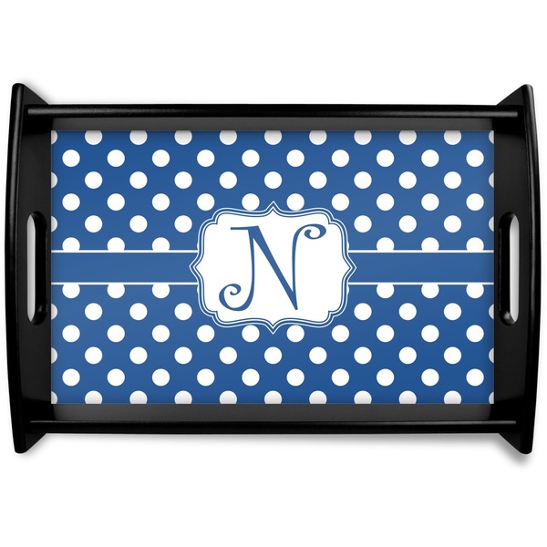 Custom Polka Dots Black Wooden Tray - Small (Personalized)
