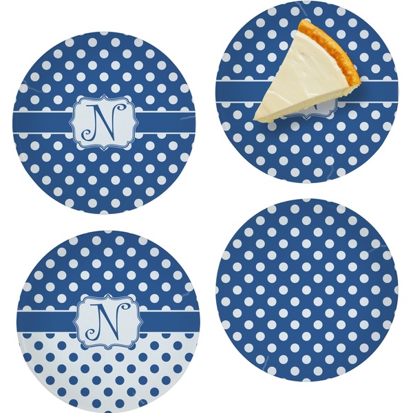 Custom Polka Dots Set of 4 Glass Appetizer / Dessert Plate 8" (Personalized)