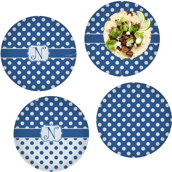 Custom Polka Dots Set of 4 Glass Lunch / Dinner Plate 10" (Personalized)