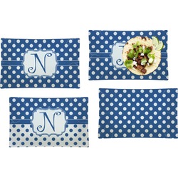 Polka Dots Set of 4 Glass Rectangular Lunch / Dinner Plate (Personalized)
