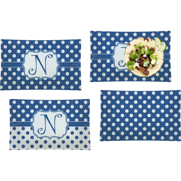 Custom Polka Dots Set of 4 Glass Rectangular Lunch / Dinner Plate (Personalized)