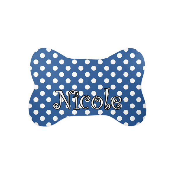 Custom Polka Dots Bone Shaped Dog Food Mat (Small) (Personalized)