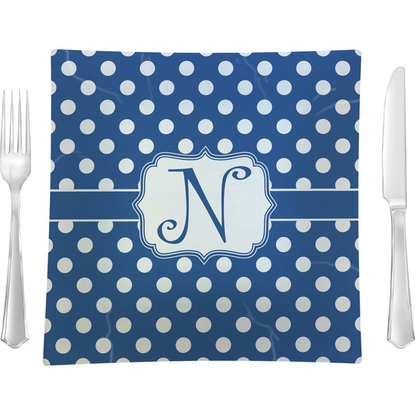 Custom Polka Dots Glass Square Lunch / Dinner Plate 9.5" (Personalized)