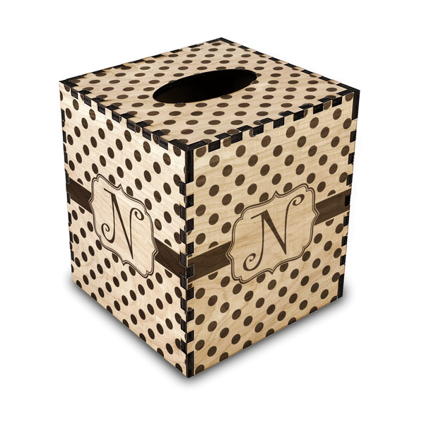 Custom Polka Dots Wood Tissue Box Cover - Square (Personalized)