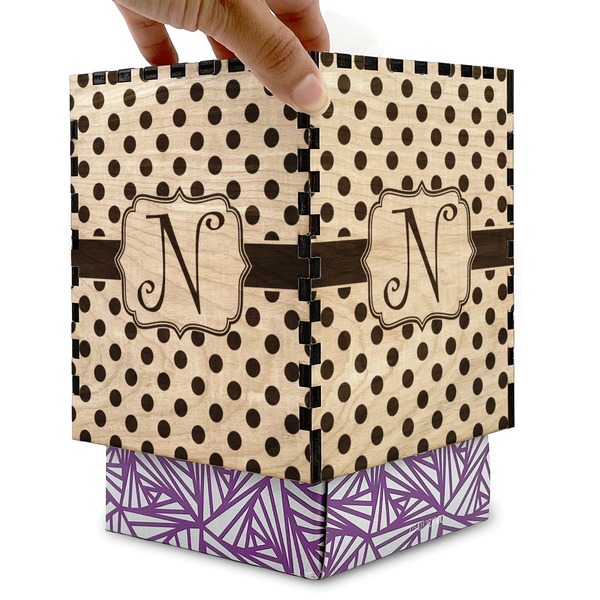 Polka Dots Square Tissue Box Covers - Wood - with box