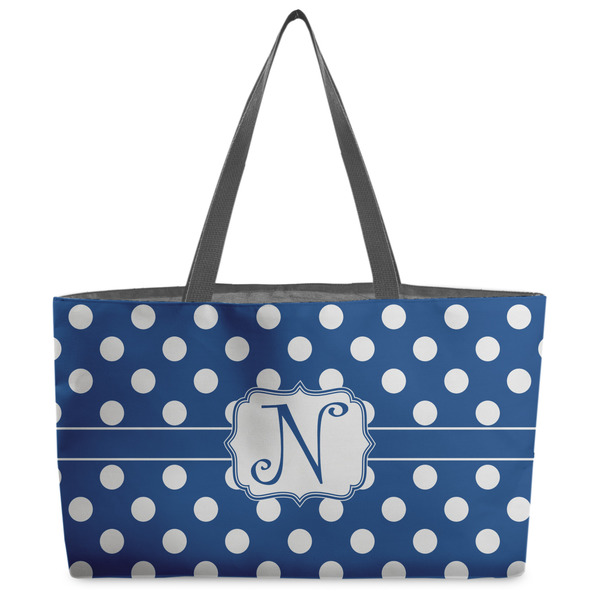 Custom Polka Dots Beach Totes Bag - w/ Black Handles (Personalized)