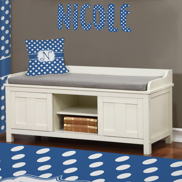 Polka Dots Wall Name Decal Above Storage bench